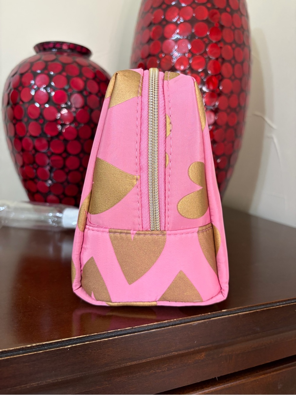Juicy Couture Pink Cosmetic Pouch with Gold Heart Motif and Travel Bottle - Picture 4 of 17